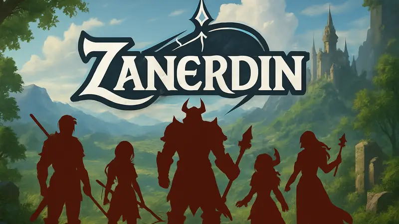 Логотип Zanerdin: The Unbound на фоне фэнтезийных персонажей, символизирующий новую RPG без доната на PS5.