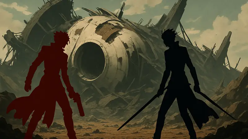 Ваше Ураган и Нож сталкиваются в решающей битве в аниме TRIGUN STARGAZE эпизод 22