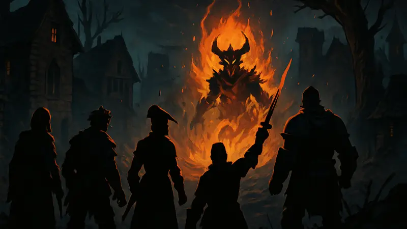 Кадр из Darkest Dungeon, демонстрирующий новый контент дополнения The Fire's Edge.