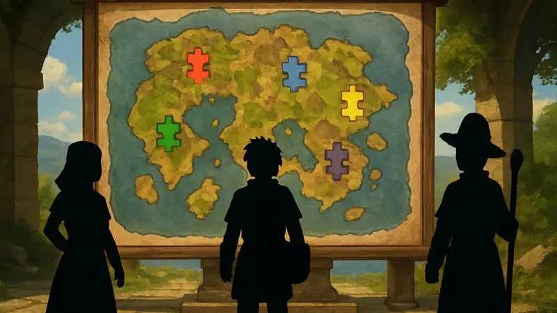 Местоположение фрагментов, отмеченных на карте мира Dragon Quest VII Reimagined.