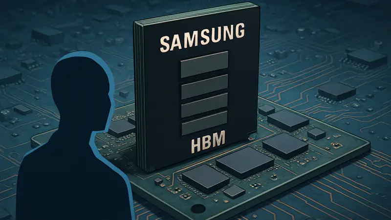 Плата памяти Samsung HBM с чипами, символизирующая ускорение разработки для ИИ-сектора