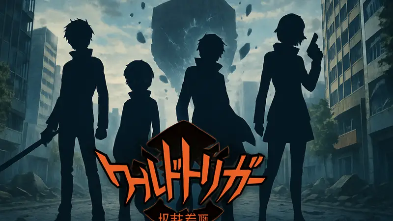 Промо нового аниме «World Trigger» с изображением главных героев и логотипом «Kuro Torigaa Goudatsu-hen»