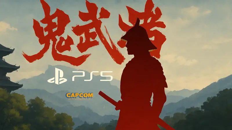 Логотип Onimusha на фоне японского самурая, анонс для PS5 от Capcom после Pragmata
