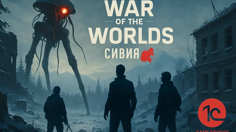 Логотип игры «Война Миров: Сибирь» или арт из игры, с упоминанием 1C Game Studios.
