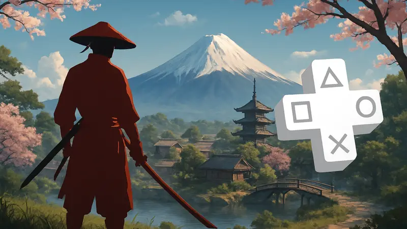 Скриншот из игры Rise of the Ronin с самураем и пейзажем Японии. PS Plus игры.