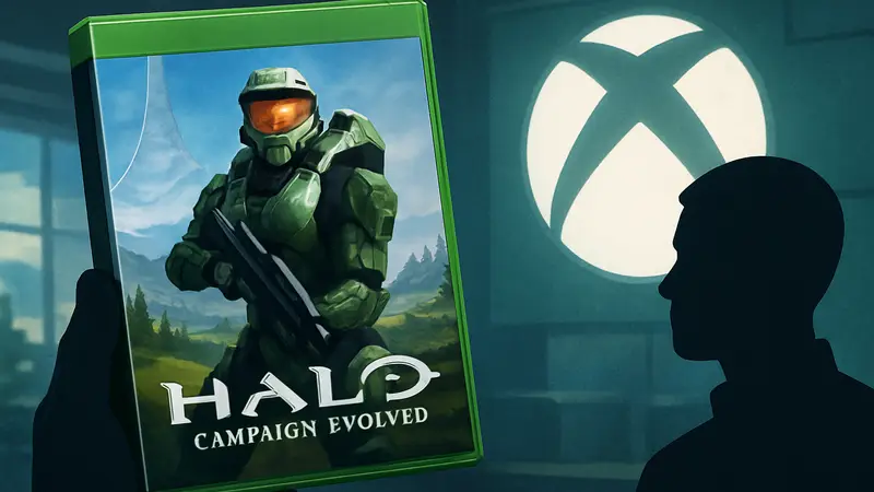 Обложка физического диска Halo: Campaign Evolved с изображением Мастер Чифа, на фоне символов Xbox.