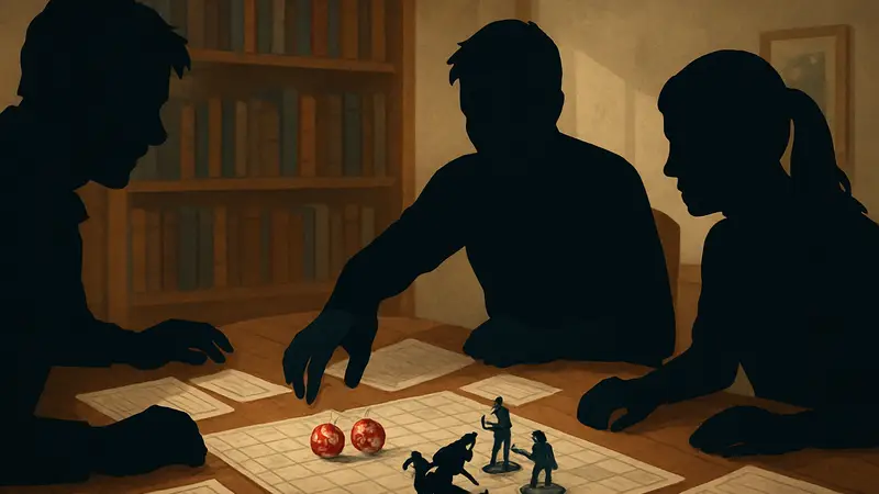 Игроки в D&D бросают кубики, на столе лежат карты и фигурки