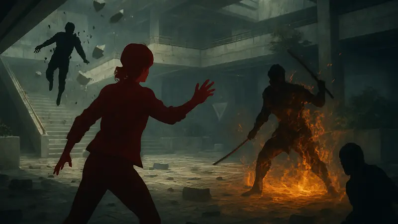 Кадры геймплея Control Resonant с элементами экшена, сражений и визуальных эффектов.