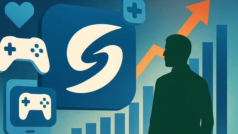 Логотип Savvy Games Group на фоне игровых элементов и графика роста инвестиций, символизирующий влияние Саудовской Аравии на игровую индустрию.