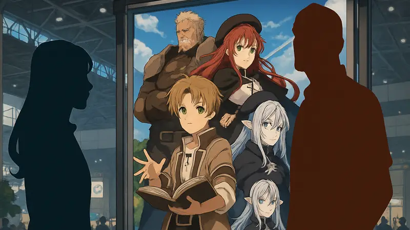 Актеры озвучки Харука Томацу и Тэцу Инада, постер Mushoku Tensei 3 на AnimeJapan 2026