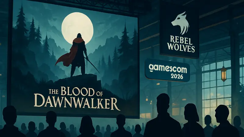 Анонс The Blood of Dawnwalker на gamescom 2026, логотип студии Rebel Wolves