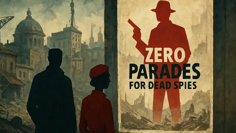 Логотип Zero Parades: For Dead Spies и обложка игры в стиле Disco Elysium