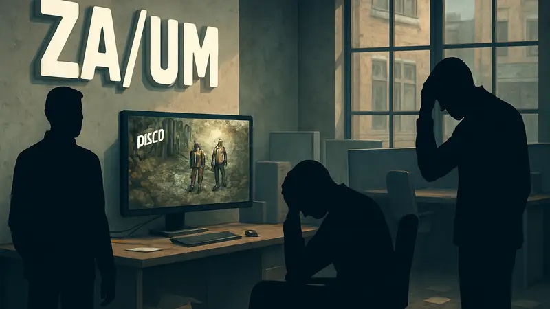 ZA/UM: логотип студии, скриншот Disco Elysium, последствия провала Zero Parades.