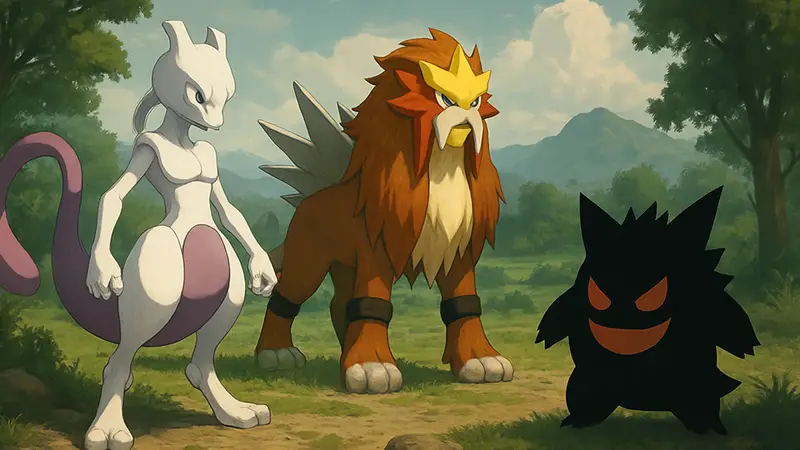 Покемоны Мьюту, Энтей и Генгар. Фан-арт покемонов из FireRed и LeafGreen для трансфера.