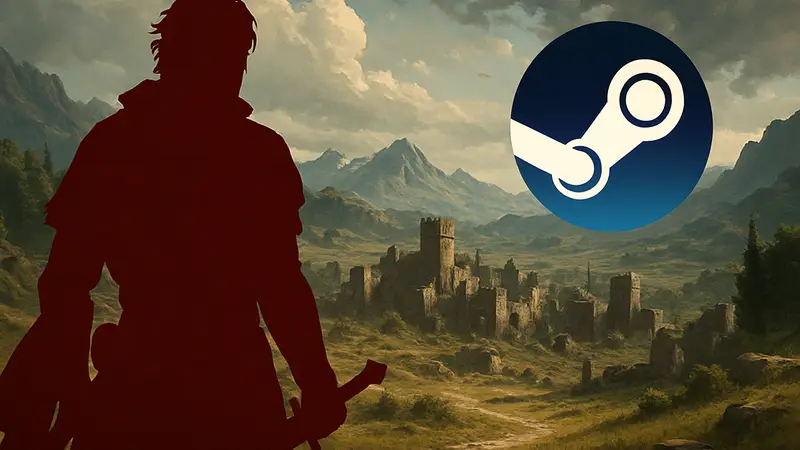 Обложка игры Crimson Desert с персонажем и логотипом Steam, иллюстрация саундтрека