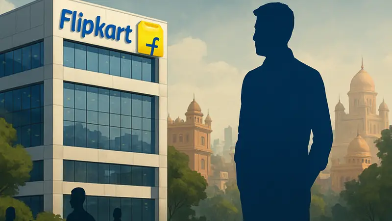Штаб-квартира Flipkart в Индии на фоне индийского города, логотип компании
