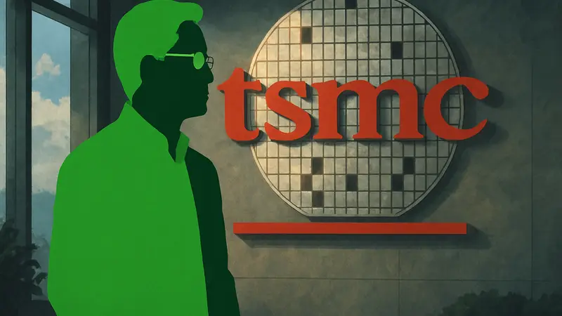 Дженсен Хуанг, CEO Nvidia, на фоне логотипа TSMC.