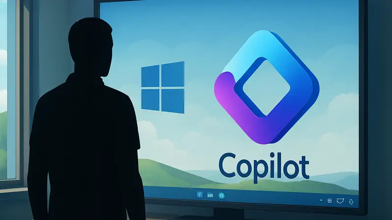 Логотип Microsoft Copilot на фоне рабочего стола Windows