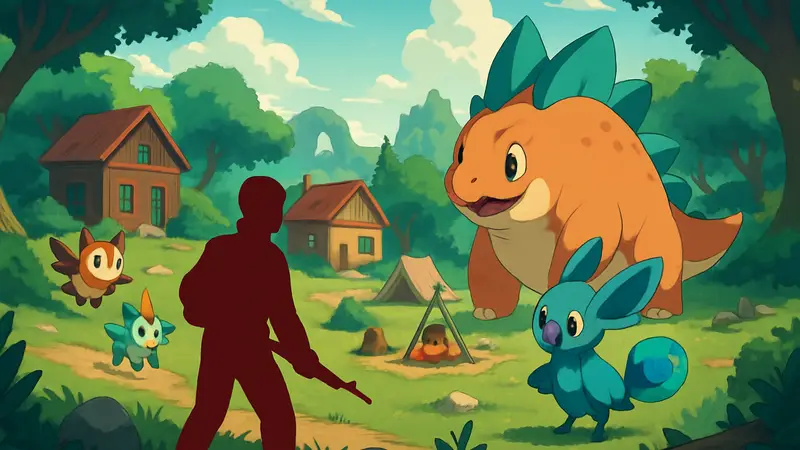 Скриншот из игры Temtem: Pioneers с монстрами и элементами выживания