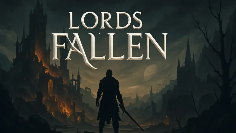 Логотип Lords of the Fallen на фоне мрачного фэнтези-мира, символизирующий бесплатную игру PS Plus
