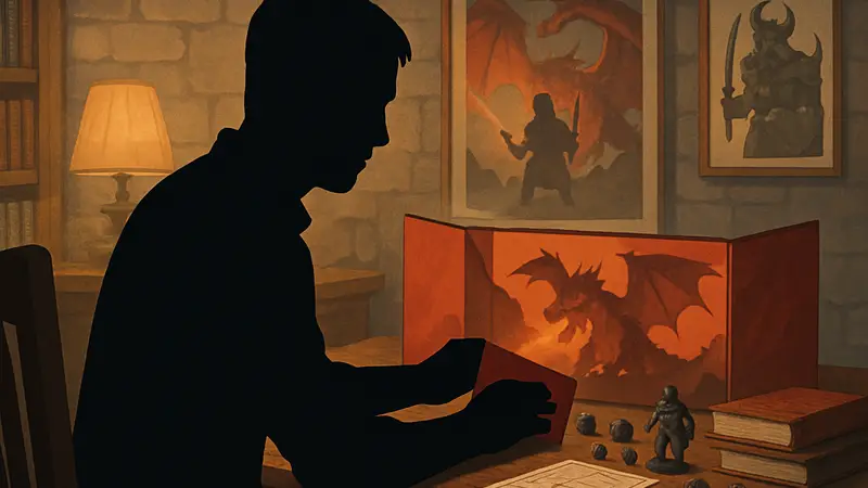 Кристоффер Бодегард, создатель Esoteric Ebb, за столом с элементами Dungeons & Dragons