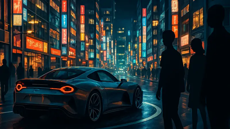 Спорткар едет по ночным улицам Токио в Forza Horizon 6.