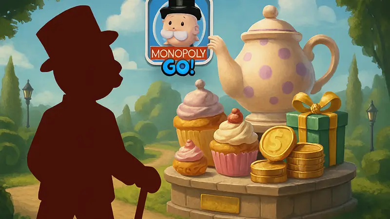 Изображение события Teatime Treats в Monopoly GO с логотипом игры и призами.