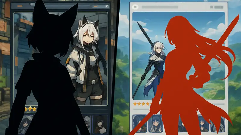 Персонажи из игр Zenless Zone Zero и Wuthering Waves, на фоне игровых интерфейсов