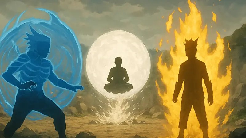 Скриншот или арт с защитными техниками из аниме Наруто.