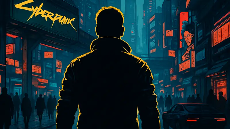 Главный герой Cyberpunk 2077 в Найт-Сити, иллюстрация мода 'Четвертый жизненный путь'