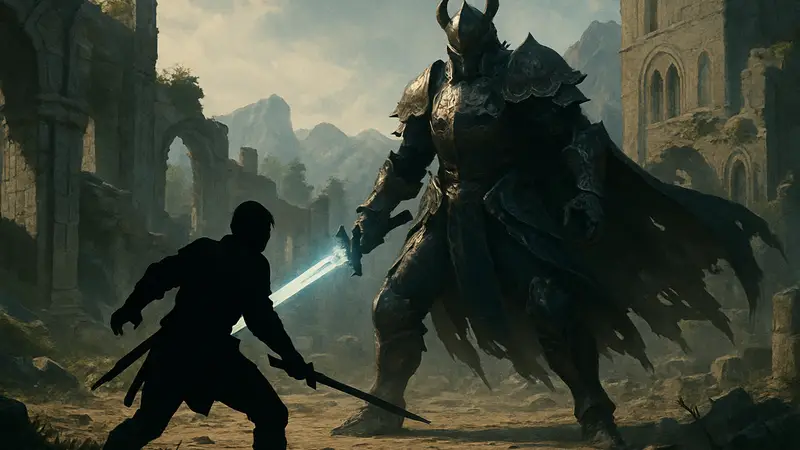 Скриншот битвы с боссом Меч Анумбры в игре Crimson Desert: сложный бой с эпическим врагом