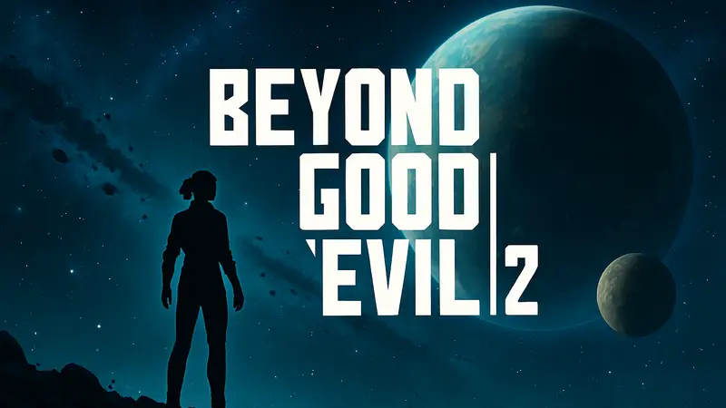 Логотип Beyond Good and Evil 2 на космическом фоне, символ долгостроя Ubisoft