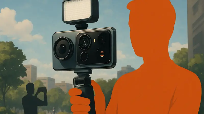 Смартфон Xiaomi 17 Ultra с дополнительными аксессуарами для камеры, показывающий возможности фотосъемки.