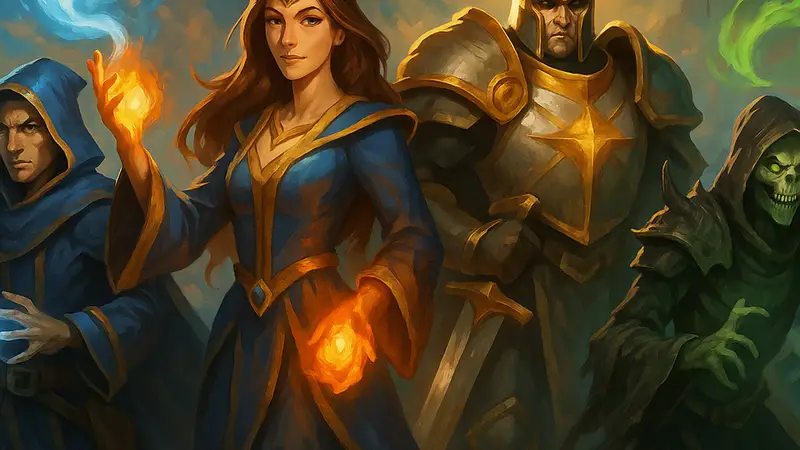 Фэнтези-арт из Magic and Divinity с изображением персонажей и магических эффектов.