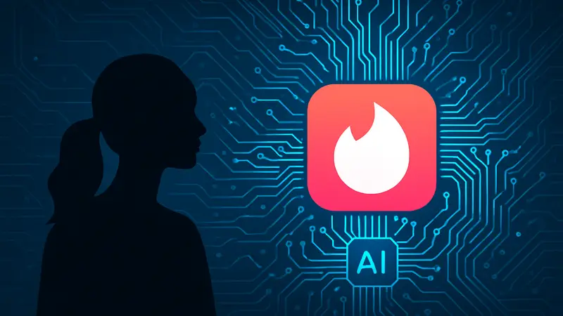 Иконка Tinder с элементами искусственного интеллекта, символизирующая новые ИИ-функции для знакомств.