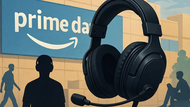 Игровая гарнитура на фоне логотипа Amazon Prime Day.