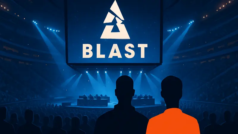 Логотип BLAST на фоне киберспортивной арены, символизирующий анонс турниров 2028 года