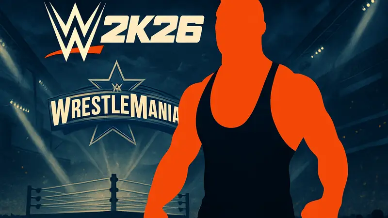 Обложка игры WWE 2K26 с изображением Брона Брейккера, логотип WrestleMania, рестлинг.