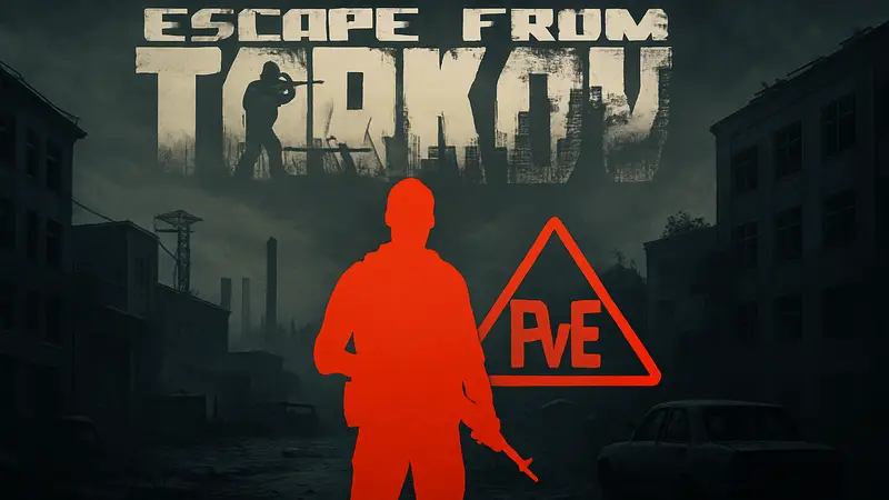 Логотип Escape From Tarkov и символ PvE-режима на темном фоне