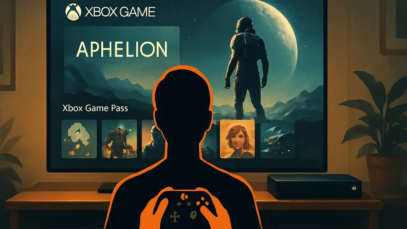 Игрок запускает игру Aphelion от Don't Nod на консоли Xbox, интерфейс Xbox Game Pass на экране.