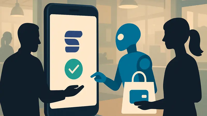 Концепт цифрового кошелька Stripe Link, показывающий взаимодействие с ИИ-агентами и платежами