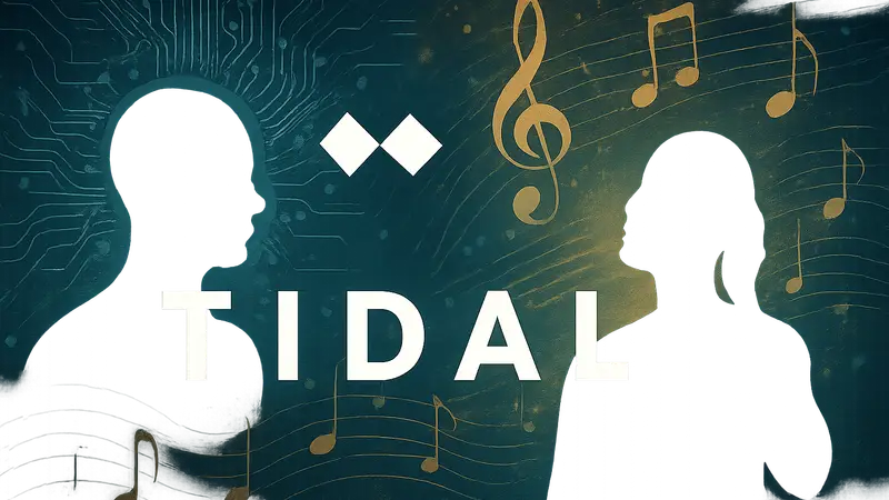 Логотип TIDAL на фоне абстрактной графики, символизирующей ИИ и музыку