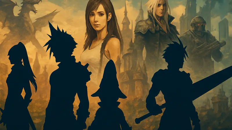 Логотип Square Enix на фоне коллажа из культовых персонажей студии, символизирующих безупречные игры.