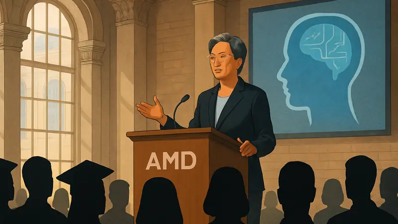 Доктор Лиза Су из AMD выступает перед выпускниками MIT, говоря о будущем технологий и ИИ.