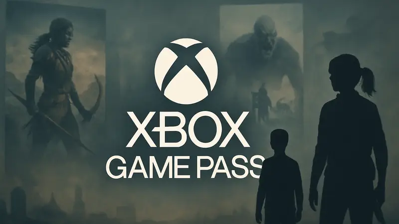 Логотип Xbox Game Pass на фоне исчезающих игровых обложек, символизирующий уход игр из подписки