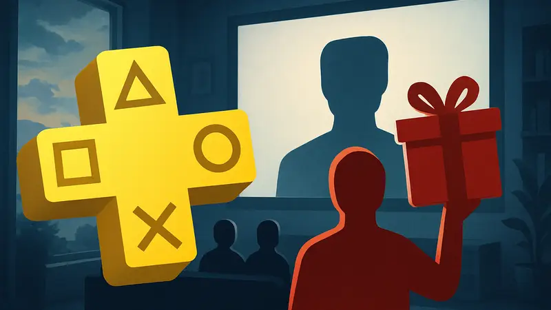 Логотип PlayStation Plus с изображением бесплатного бонуса или фильма