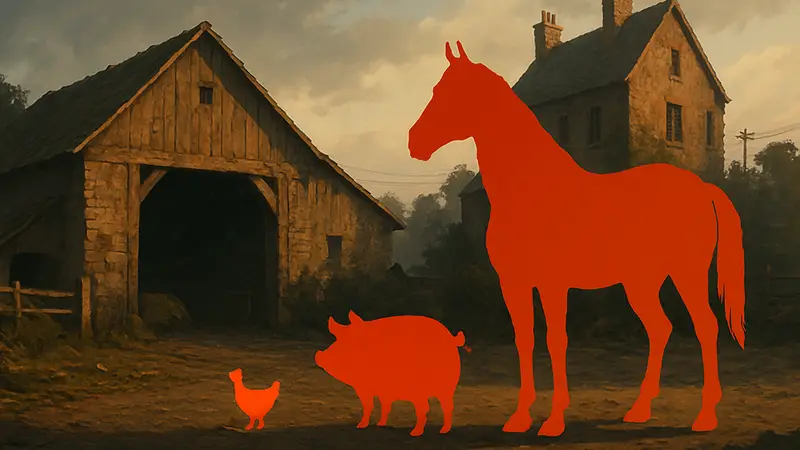 Кадр из анимационного фильма «Скотный двор» Энди Серкиса, демонстрирующий новый стиль.