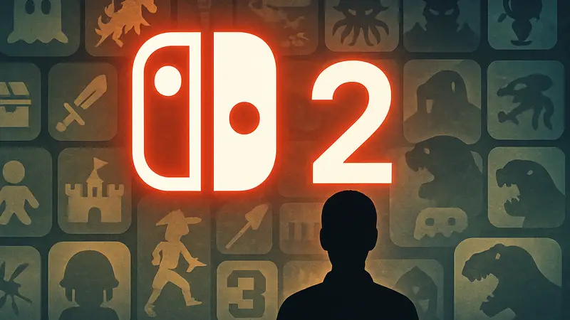 Логотип Nintendo Switch и число '2' на фоне множества иконок игр, символизирующих будущие порты.