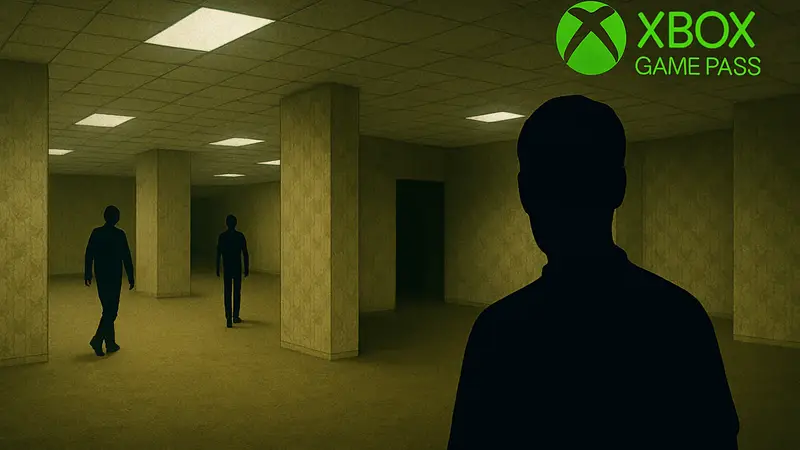 Игровой скриншот хоррора по Backrooms, доступного в Xbox Game Pass.