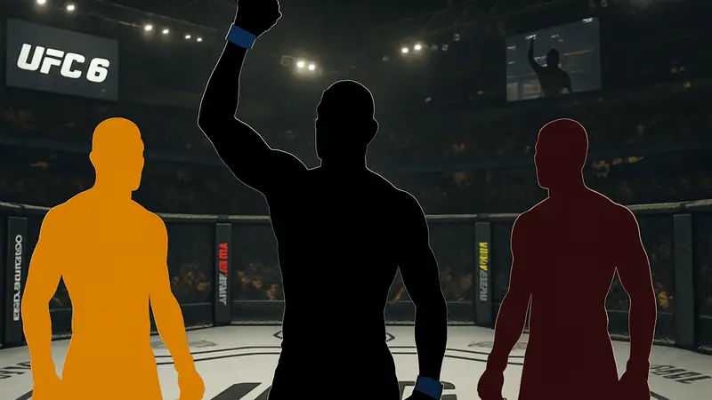 Алекс Перейра в октагоне UFC 6, демонстрирующий скины для различных весовых категорий